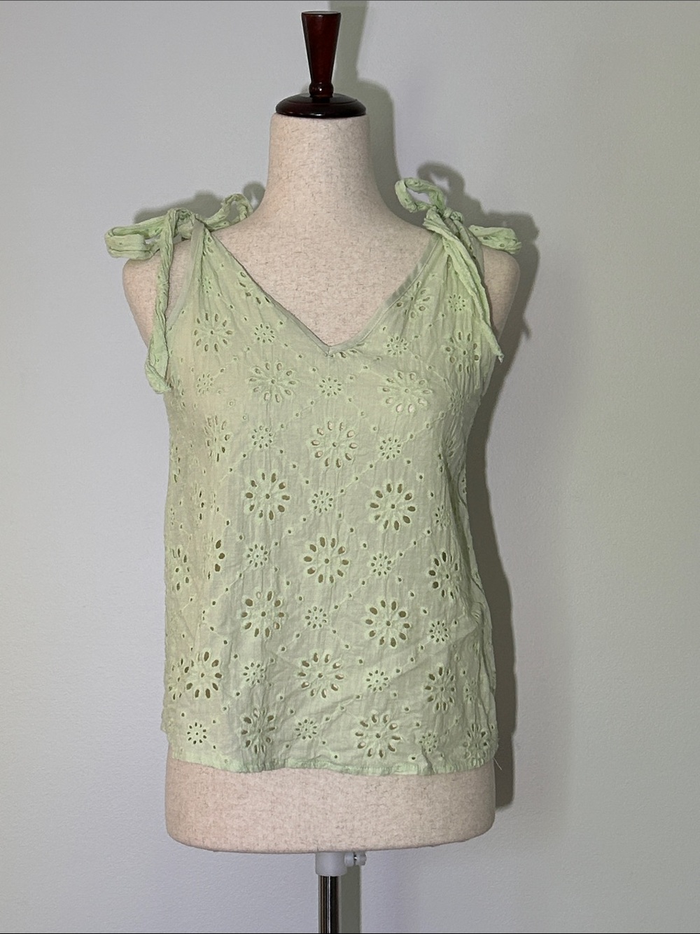 Light Green Eyelet Tie-Shoulder Tank